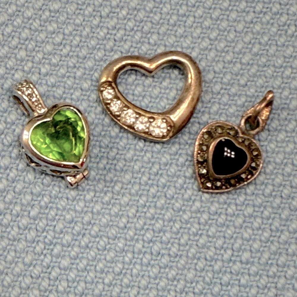 3 vintage sterling silver heart charm pendants for bracelets or necklaces lot